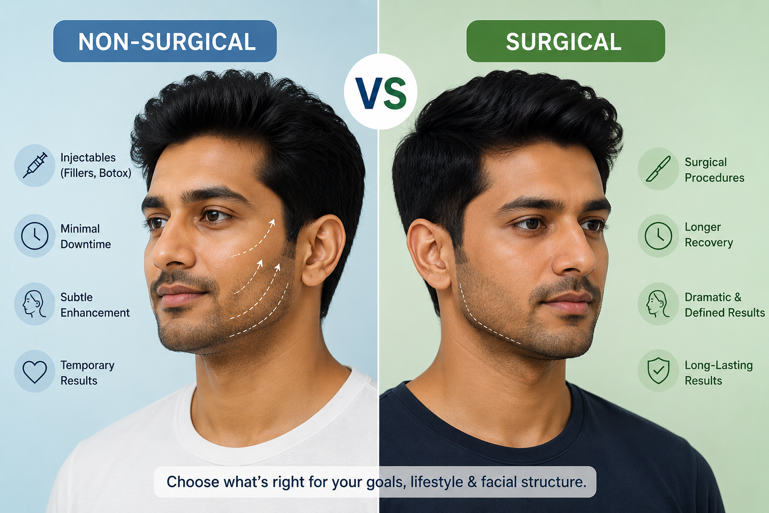 Non-surgical versus surgical facial contouring